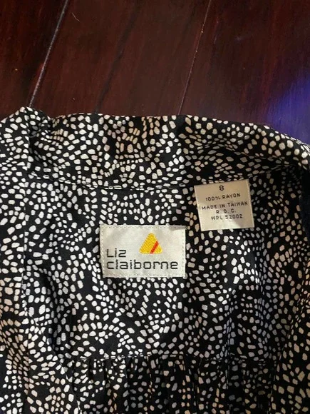 Vintage Liz Claiborne Blouse Long Sleeves Size 8 Black White - Picture 6 of 7